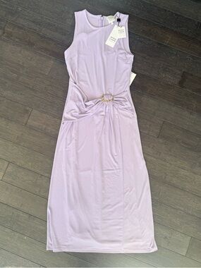 NWT HERVE LEGER PARIS WOMENS THE BROOKE MIDI DRESS, SIZE SMALL, LIGHT PURPLE